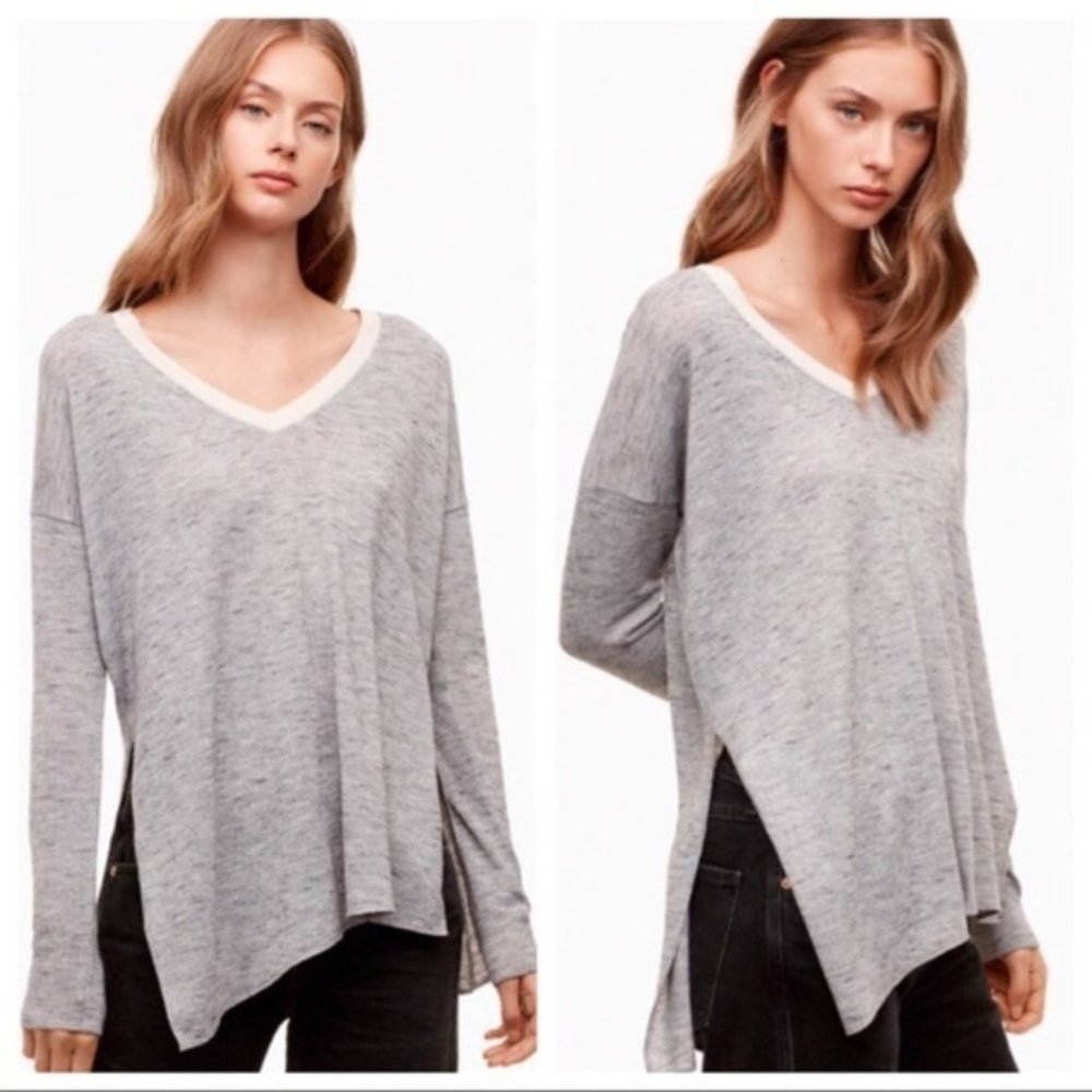 ARITZIA WILFRED Oatmeal V-Neck Slouchy Sweater